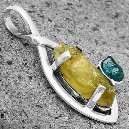 Green Kyanite Rough & Neon Blue Apatite Rough Pendant P-1640 SDP136268