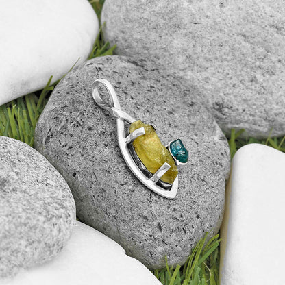 Green Kyanite Rough & Neon Blue Apatite Rough Pendant P-1640 SDP136268
