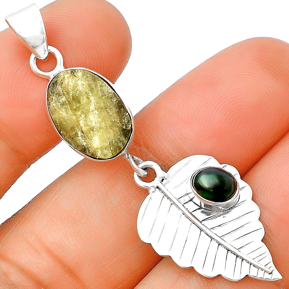 Leaf Green Kyanite Rough & Black Ethiopian Opal Pendant P-1539 SDP136377