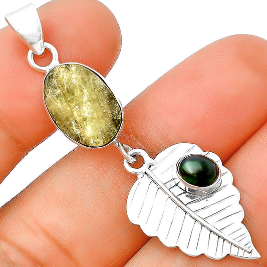 Leaf Green Kyanite Rough & Black Ethiopian Opal Pendant P-1539 SDP136377
