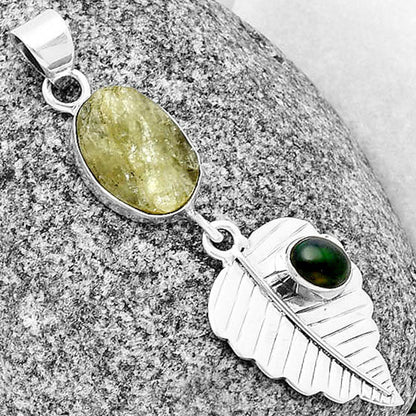 Leaf Green Kyanite Rough & Black Ethiopian Opal Pendant P-1539 SDP136377