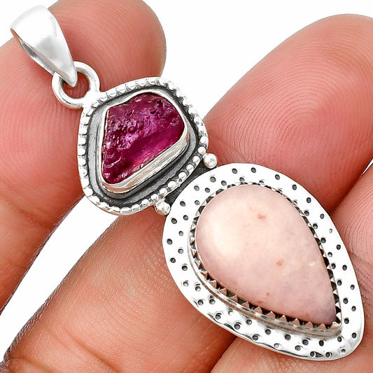 Pink Scolecite & Pink Tourmaline Rough Pendant P-1447 SDP136515