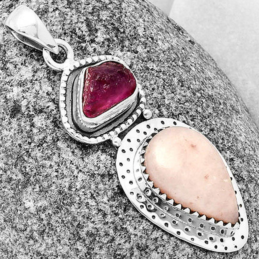 Pink Scolecite & Pink Tourmaline Rough Pendant P-1447 SDP136515