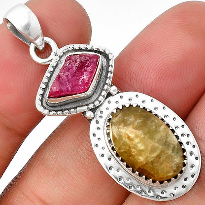 Green Kyanite Rough & Pink Tourmaline Rough Pendant P-1447 SDP136529