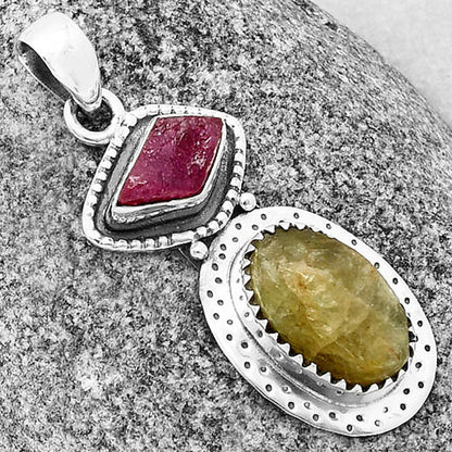 Green Kyanite Rough & Pink Tourmaline Rough Pendant P-1447 SDP136529