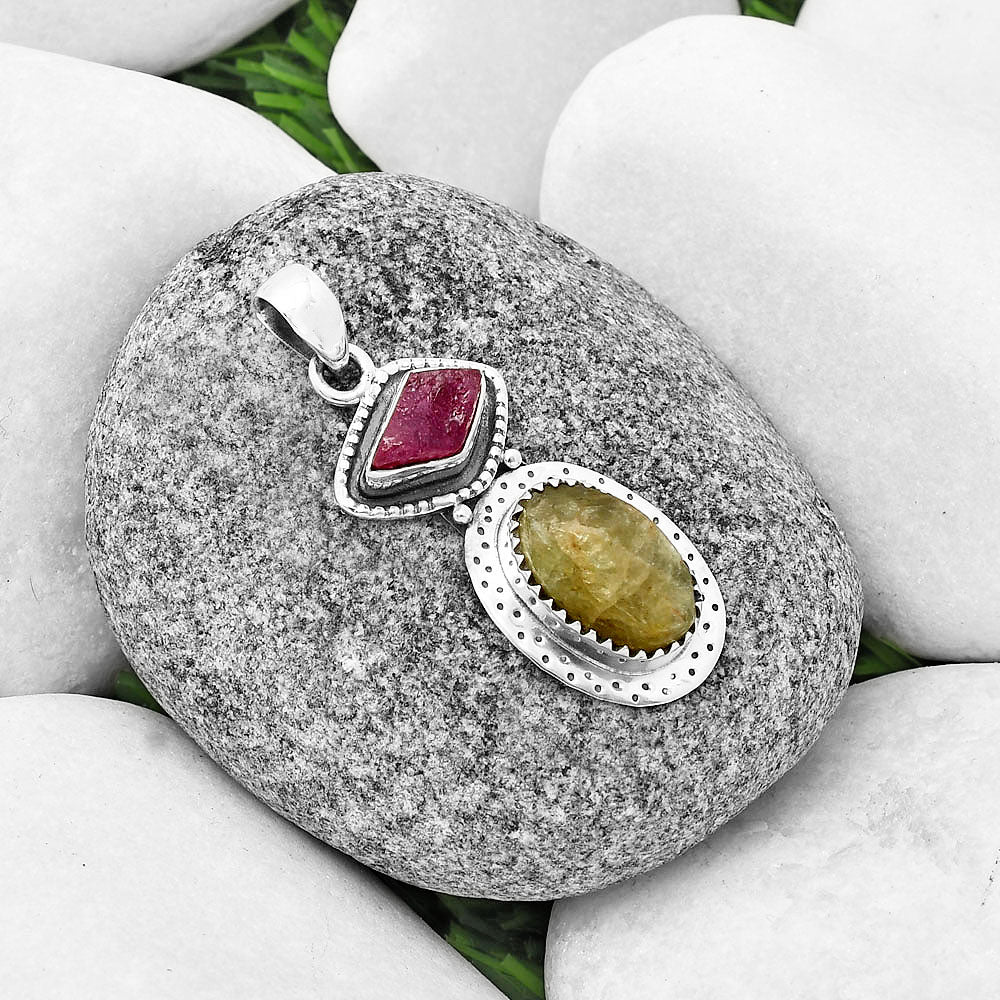 Green Kyanite Rough & Pink Tourmaline Rough Pendant P-1447 SDP136529