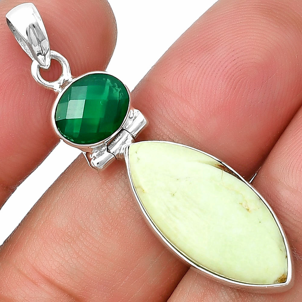 Natural Lemon Chrysocolla & Green Onyx Pendant P-1108 SDP136589