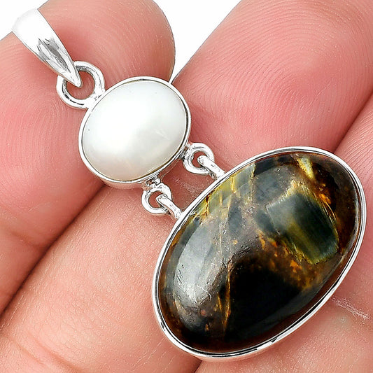 Natural Pietersite - Namibia & Pearl Pendant P-1109 SDP136795