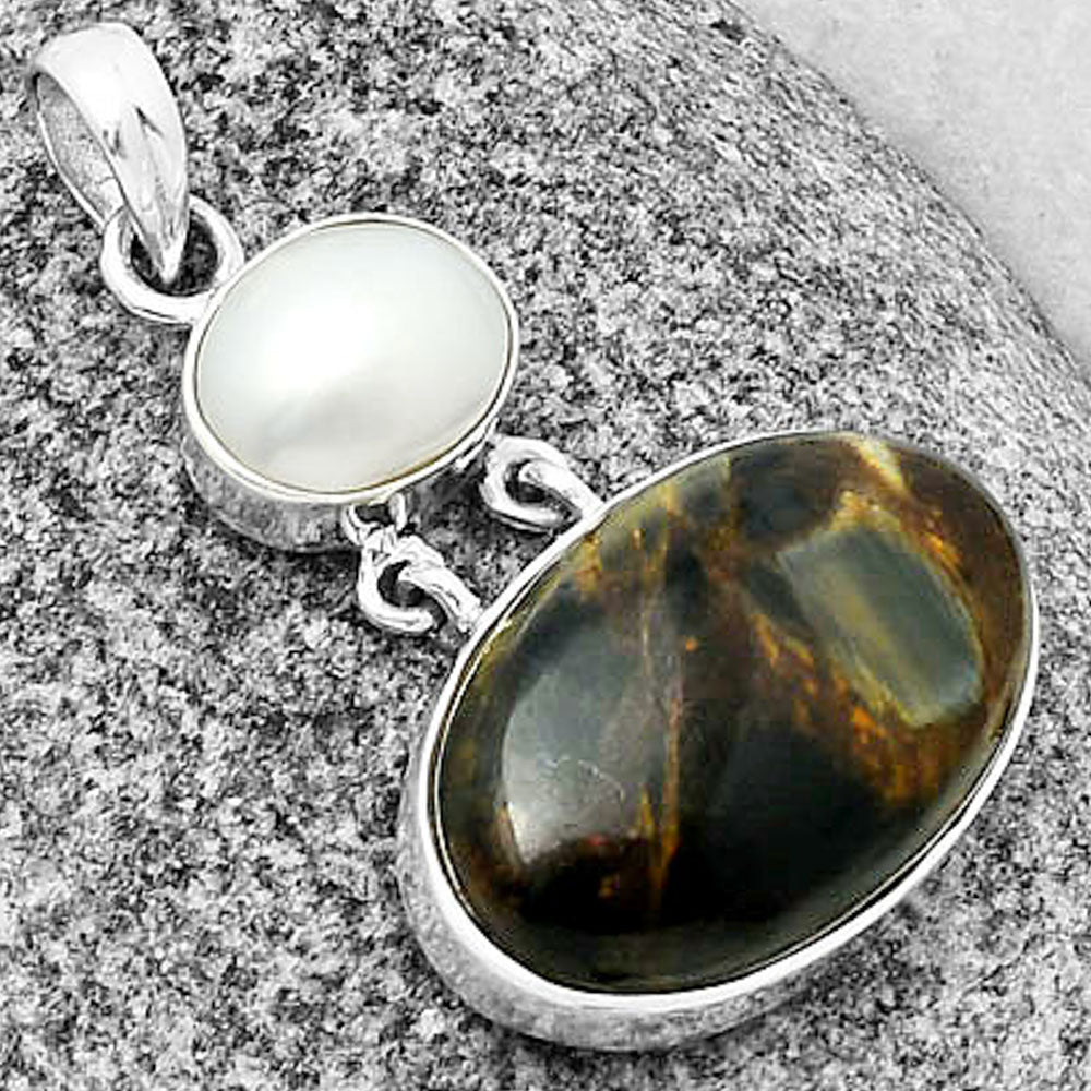 Natural Pietersite - Namibia & Pearl Pendant P-1109 SDP136795