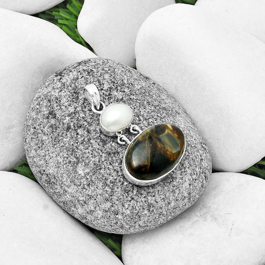 Natural Pietersite - Namibia & Pearl Pendant P-1109 SDP136795