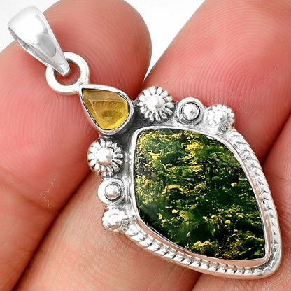 Natural Green Fuchsite & Peridot Rough Pendant P-1616 SDP137089