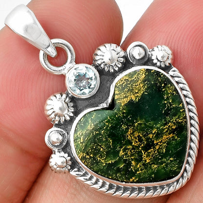 Heart Green Fuchsite & Sky Blue Topaz Pendant P-1616 SDP137095