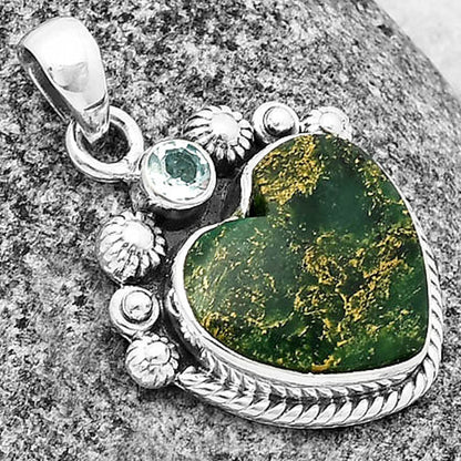 Heart Green Fuchsite & Sky Blue Topaz Pendant P-1616 SDP137095