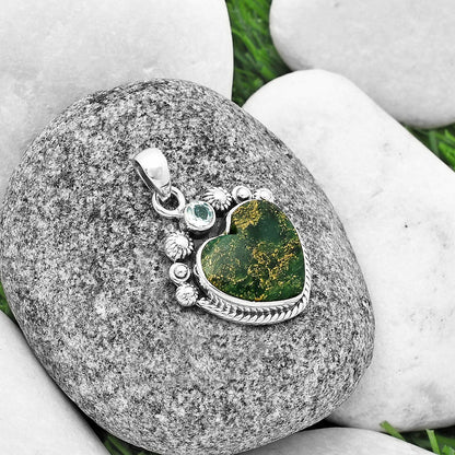 Heart Green Fuchsite & Sky Blue Topaz Pendant P-1616 SDP137095