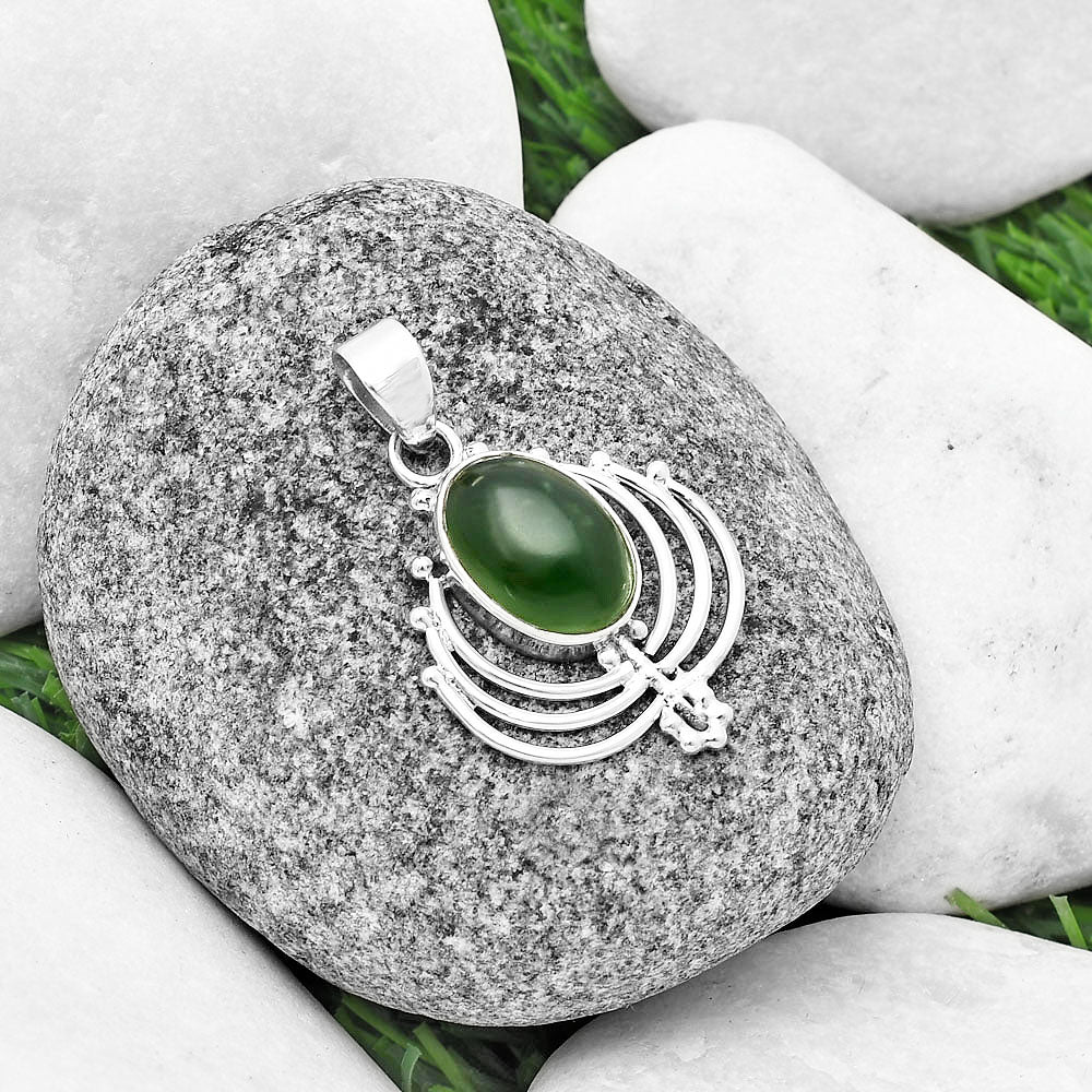 Lotus Natural Nephrite Jade Canada Pendant P-1702 SDP137116