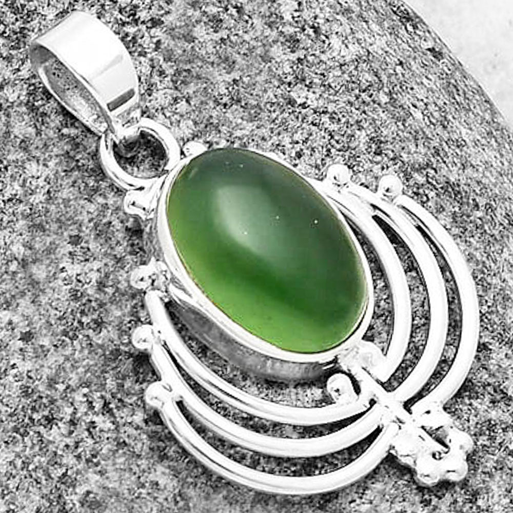 Lotus Natural Nephrite Jade Canada Pendant P-1702 SDP137117