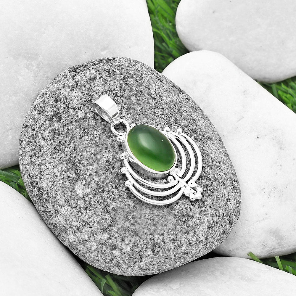 Lotus Natural Nephrite Jade Canada Pendant P-1702 SDP137117