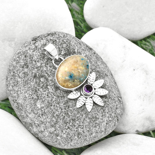 Natural Cavansite - India & Amethyst Pendant P-1425 SDP137261