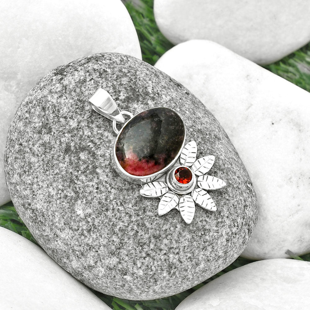 Natural Rhodonite & Garnet Pendant P-1425 SDP137263