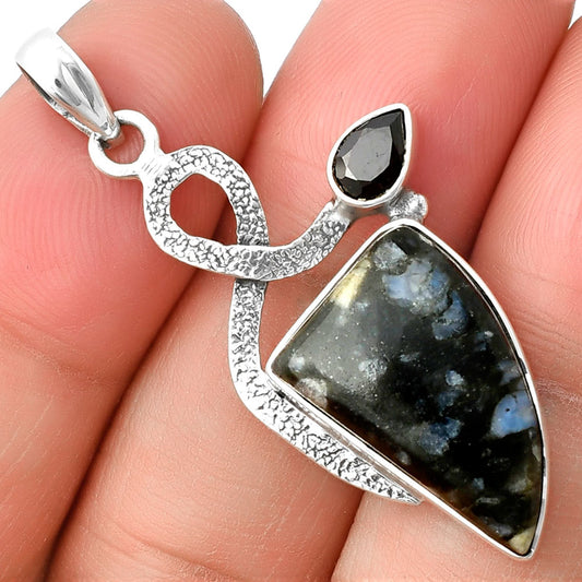 Llanite Blue Opal Crystal Sphere & Garnet Pendant P-1111 SDP137401
