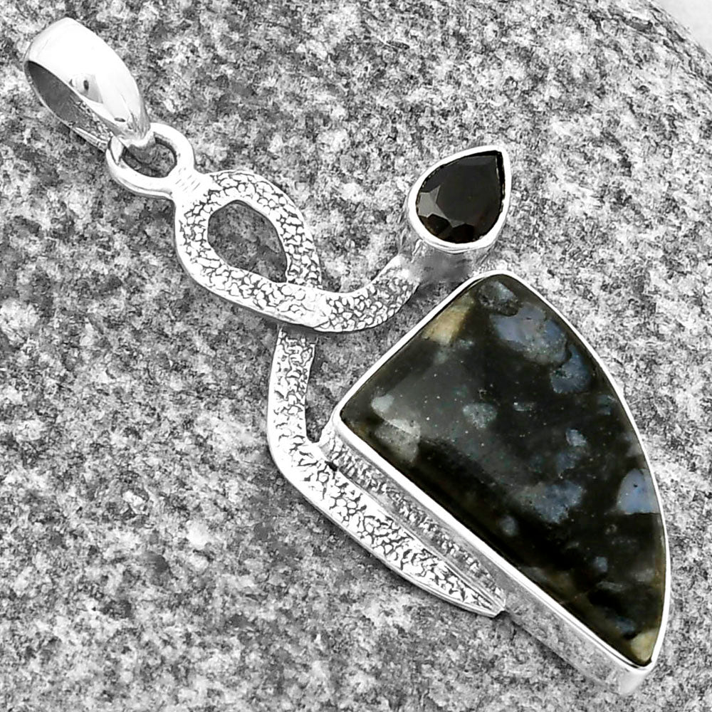 Llanite Blue Opal Crystal Sphere & Garnet Pendant P-1111 SDP137401