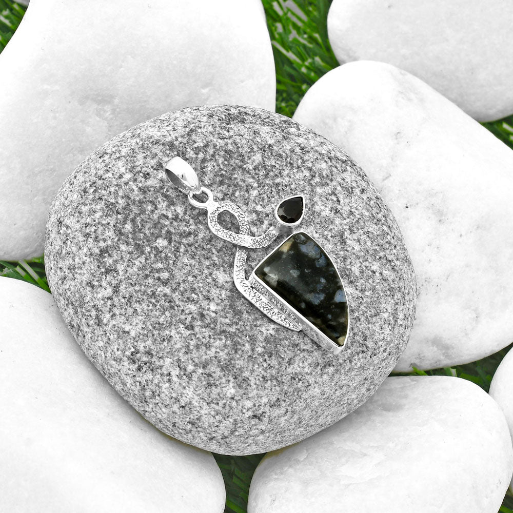 Llanite Blue Opal Crystal Sphere & Garnet Pendant P-1111 SDP137401