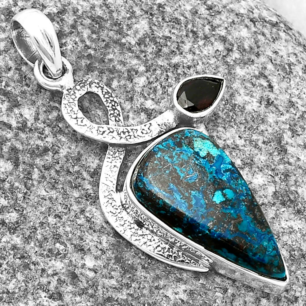 Natural Shattuckite - USA & Garnet Pendant P-1111 SDP137402
