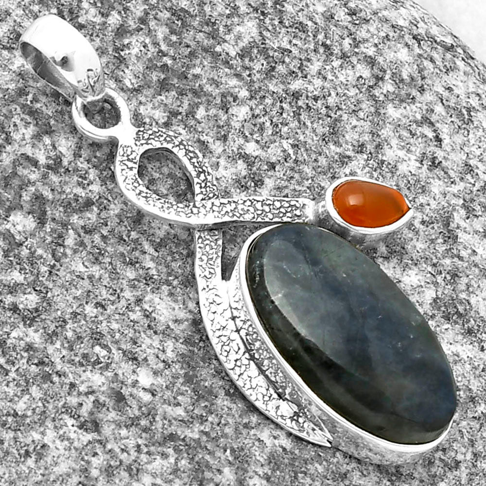 Blue Fire Labradorite & Carnelian Pendant P-1111 SDP137411