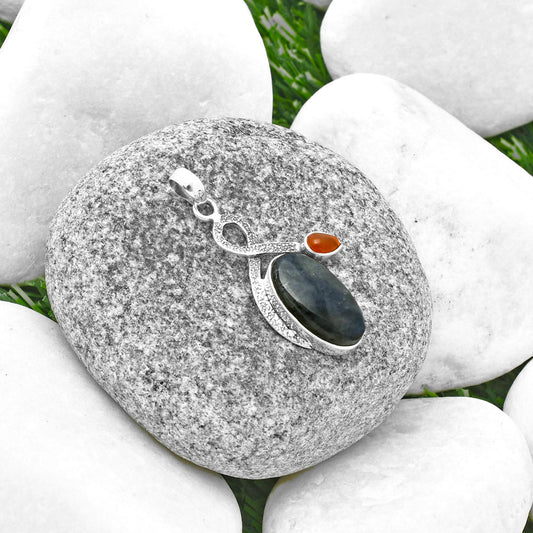 Blue Fire Labradorite & Carnelian Pendant P-1111 SDP137411