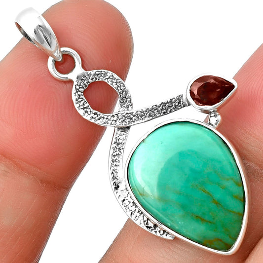 Rare Turquoise Nevada Aztec Mt & Garnet Pendant P-1111 SDP137428