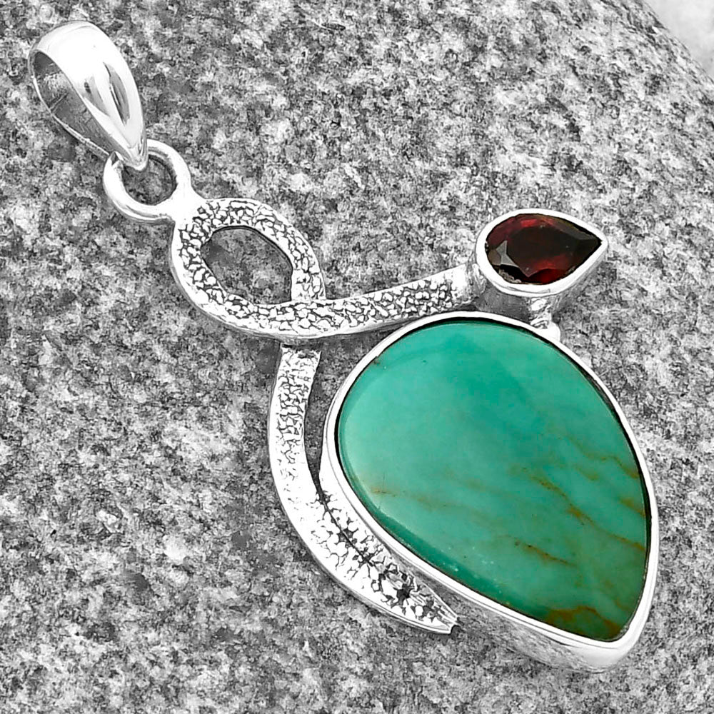Rare Turquoise Nevada Aztec Mt & Garnet Pendant P-1111 SDP137428