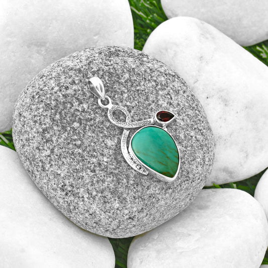 Rare Turquoise Nevada Aztec Mt & Garnet Pendant P-1111 SDP137428