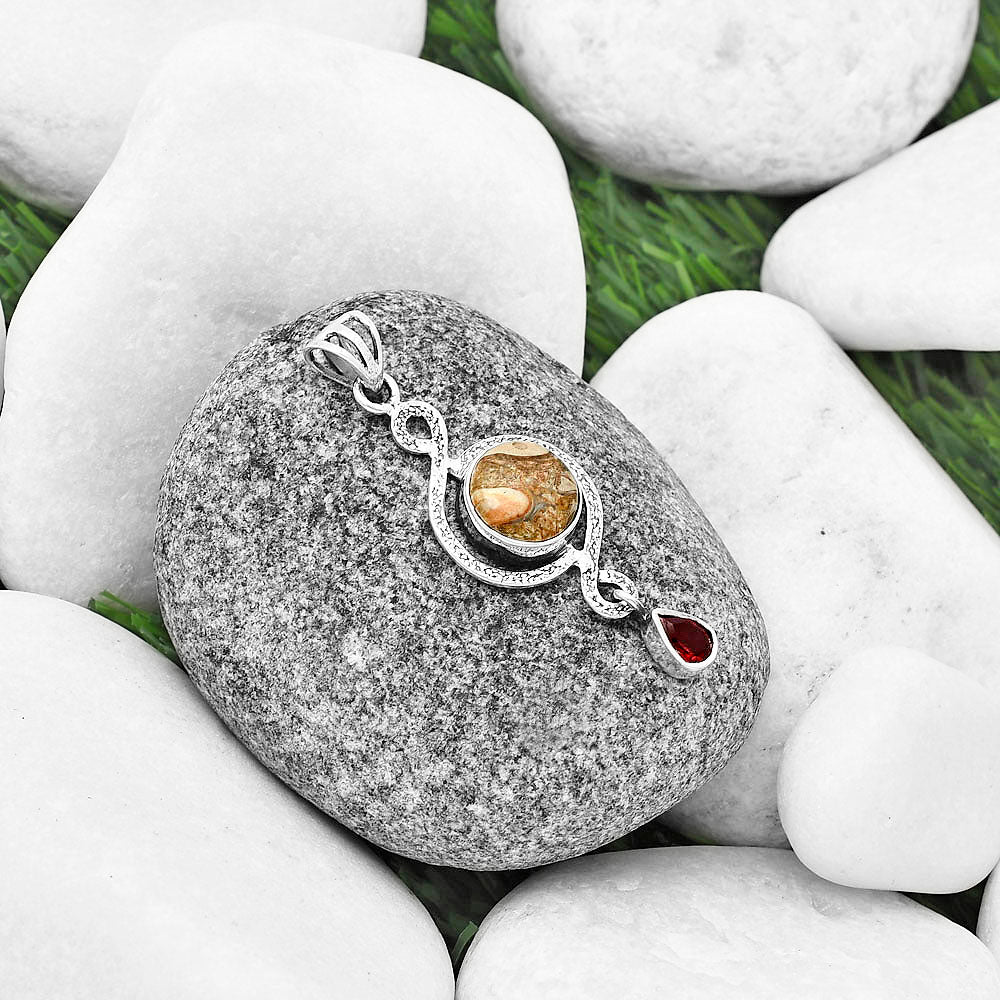Natural Rock Calcy & Garnet Pendant P-1115 SDP137491