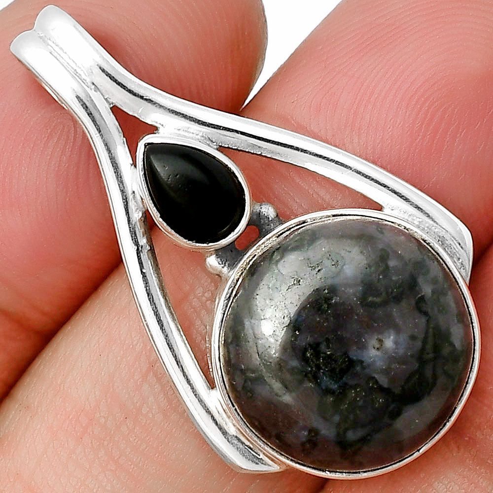 Natural Indigo Gabbro & Black Onyx Pendant P-1006 SDP137573