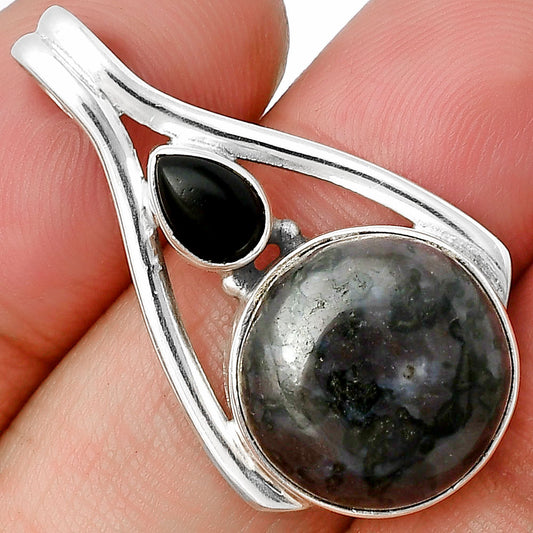 Natural Indigo Gabbro & Black Onyx Pendant P-1006 SDP137573