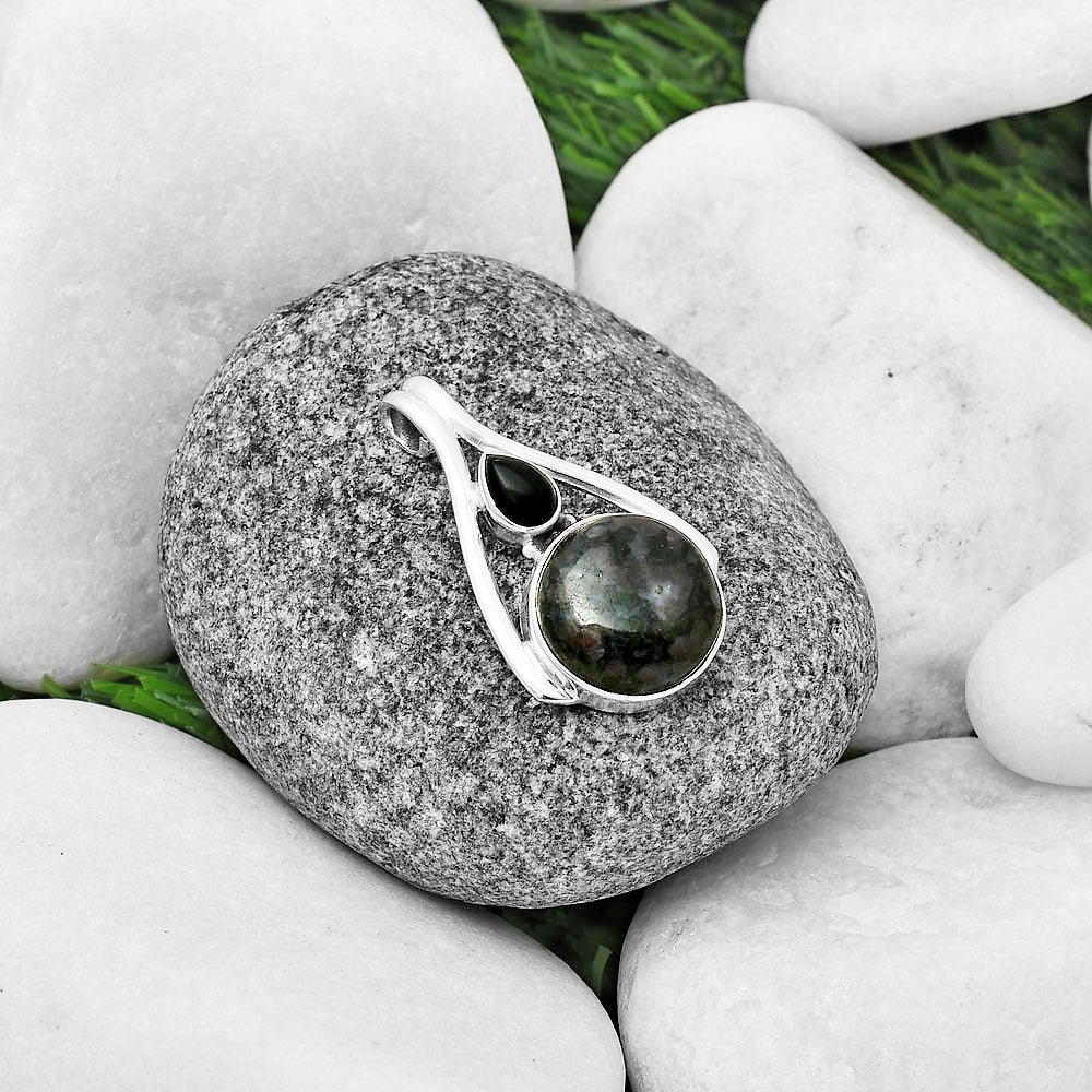 Natural Indigo Gabbro & Black Onyx Pendant P-1006 SDP137573