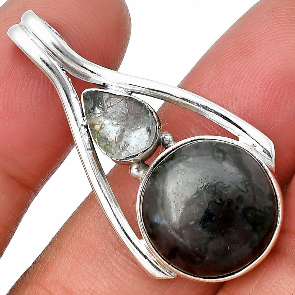 Indigo Gabbro & Aquamarine Rough Pendant P-1006 SDP137574