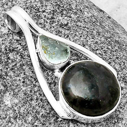 Indigo Gabbro & Aquamarine Rough Pendant P-1006 SDP137574