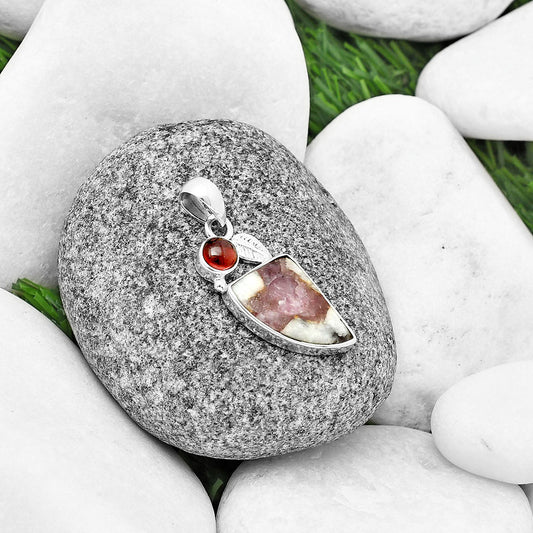 Pink Tourmaline in Quartz & Garnet Pendant P-1652 SDP137596