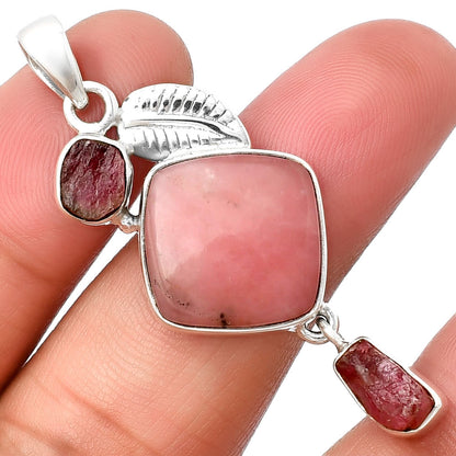 Guava Quartz & Pink Tourmaline Rough Pendant P-1414 SDP137719