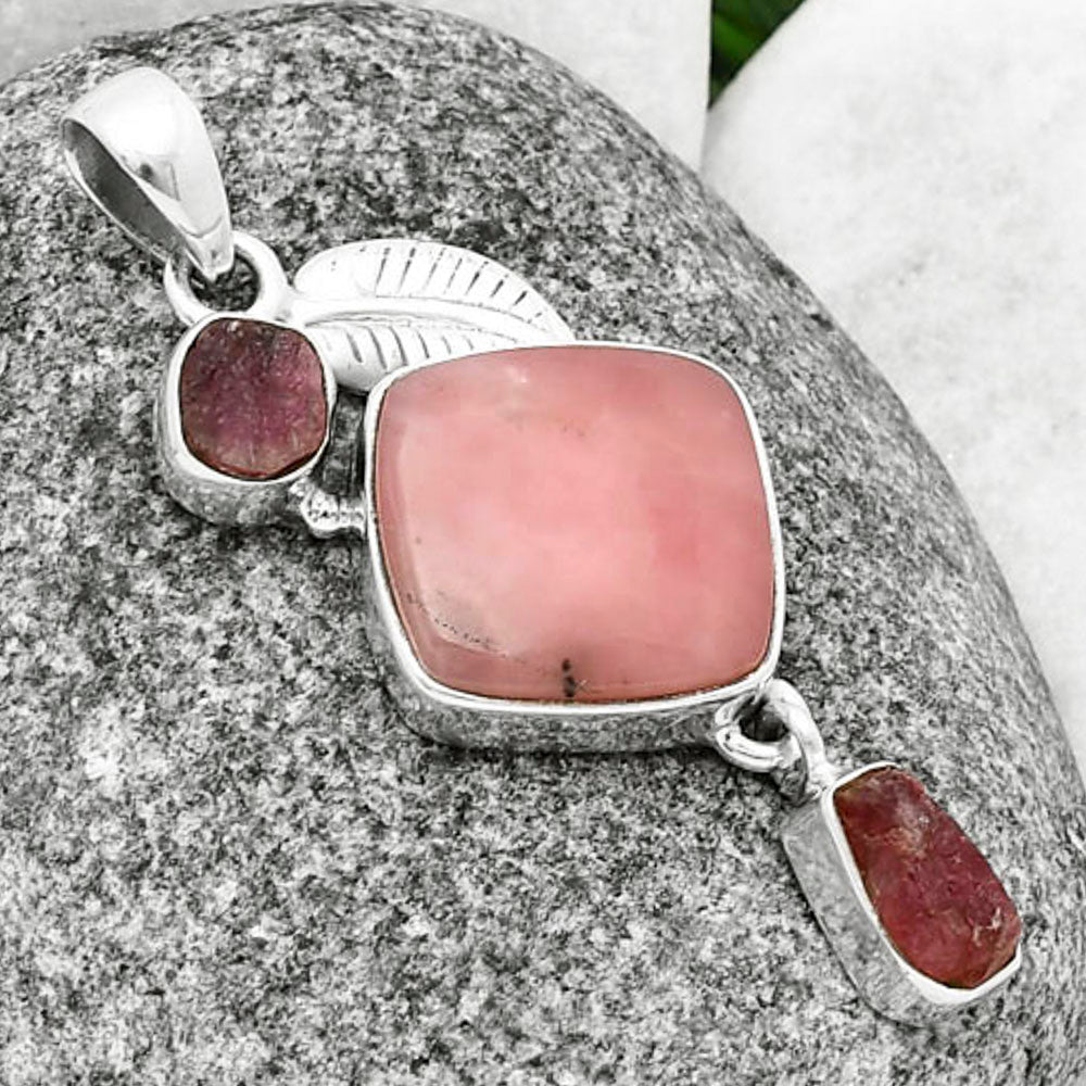 Guava Quartz & Pink Tourmaline Rough Pendant P-1414 SDP137719
