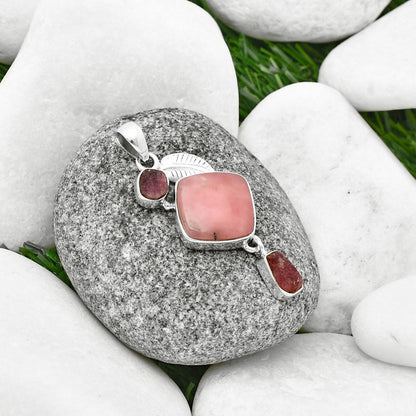 Guava Quartz & Pink Tourmaline Rough Pendant P-1414 SDP137719