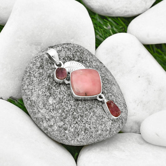 Guava Quartz & Pink Tourmaline Rough Pendant P-1414 SDP137719