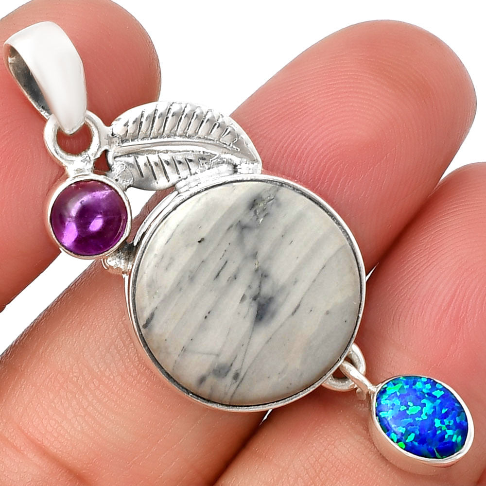 Picasso Jasper, Amethyst & Fire Opal Pendant P-1414 SDP137728
