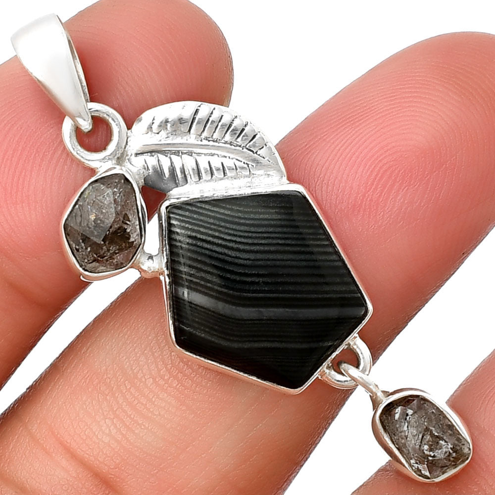 Black Malachite & Herkimer Diamond Pendant P-1414 SDP137733
