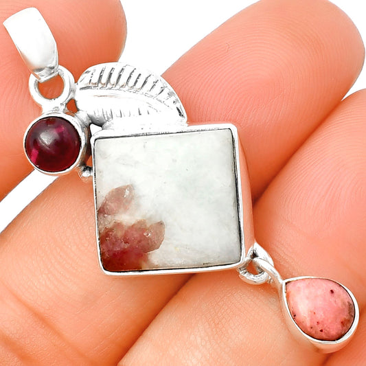 Pink Tourmaline in Quartz, Pink Tulip Quartz & Garnet Pendant P-1414 SDP137739