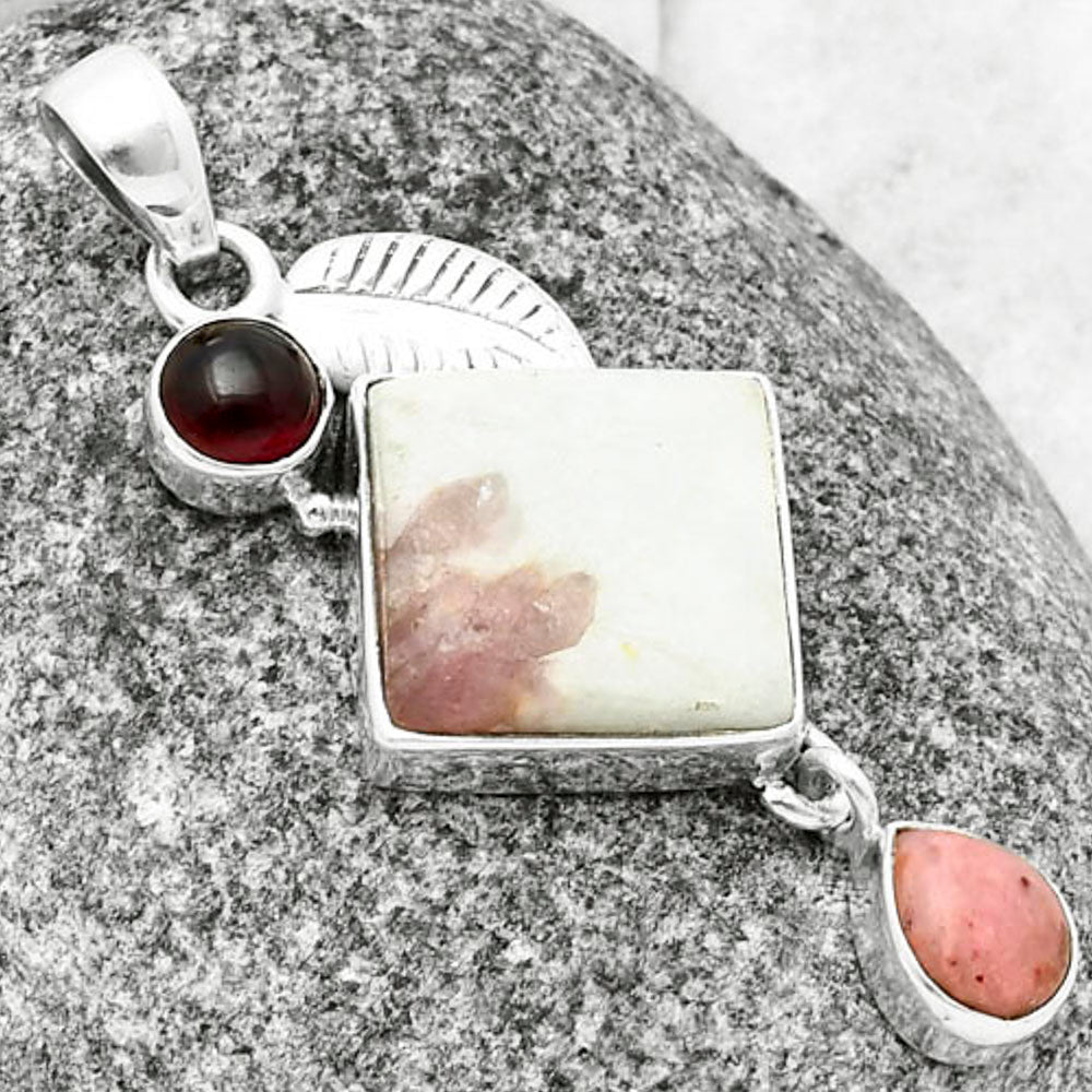 Pink Tourmaline in Quartz, Pink Tulip Quartz & Garnet Pendant P-1414 SDP137739