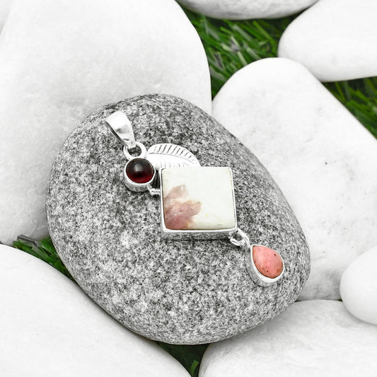 Pink Tourmaline in Quartz, Pink Tulip Quartz & Garnet Pendant P-1414 SDP137739