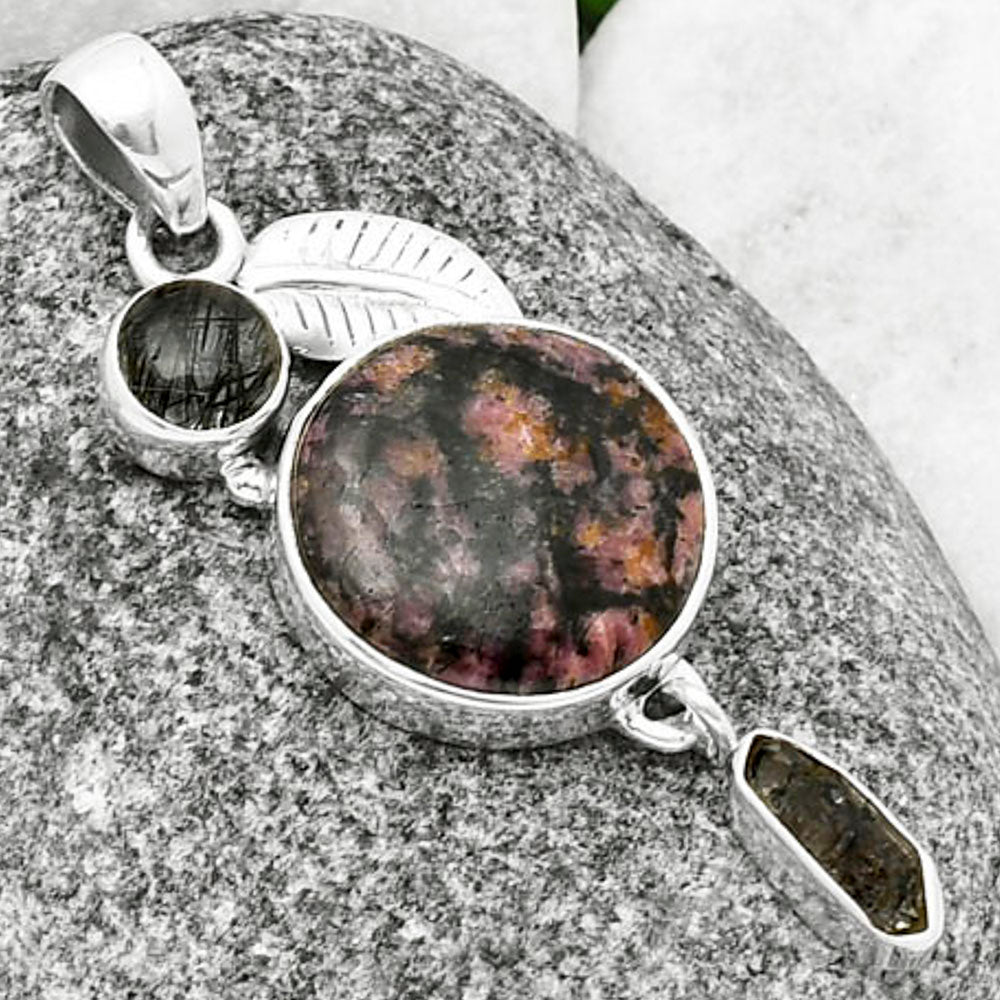Rhodonite, Tourmaline In Quartz & Herkimer Pendant P-1414 SDP137741