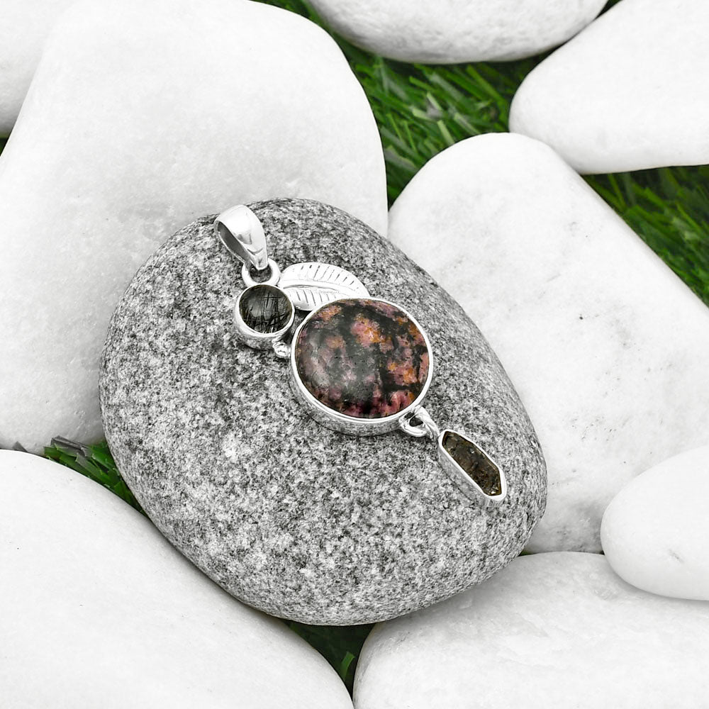 Rhodonite, Tourmaline In Quartz & Herkimer Pendant P-1414 SDP137741